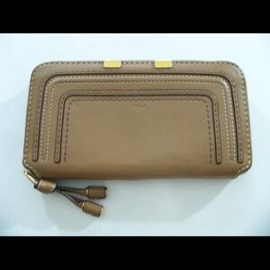 Chloe Tan Leather Zip Wallet with Gold Hardware